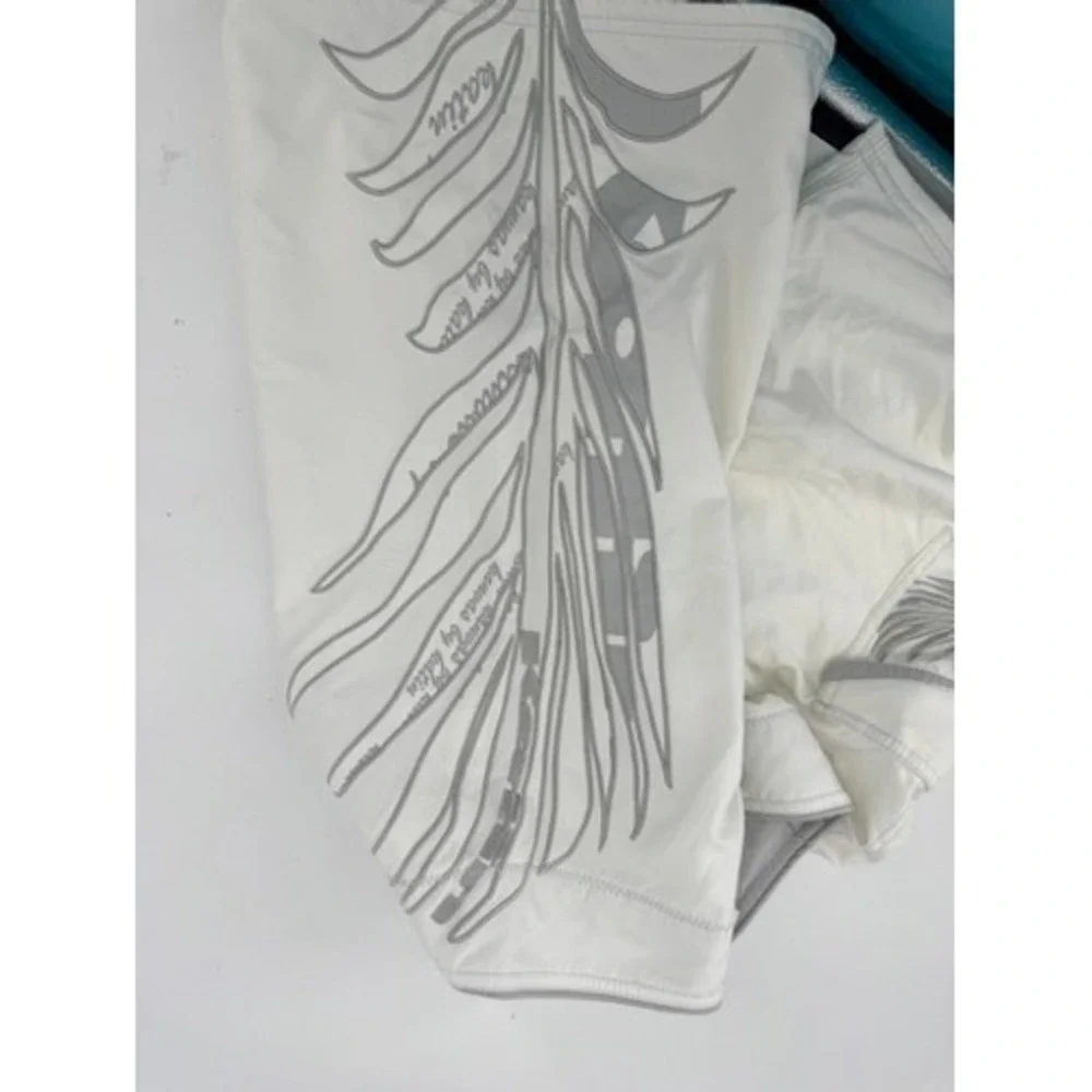 Katin Board Shorts Mens 33 White Grey Graphic Feather Surf Swim Trunks 100% Poly